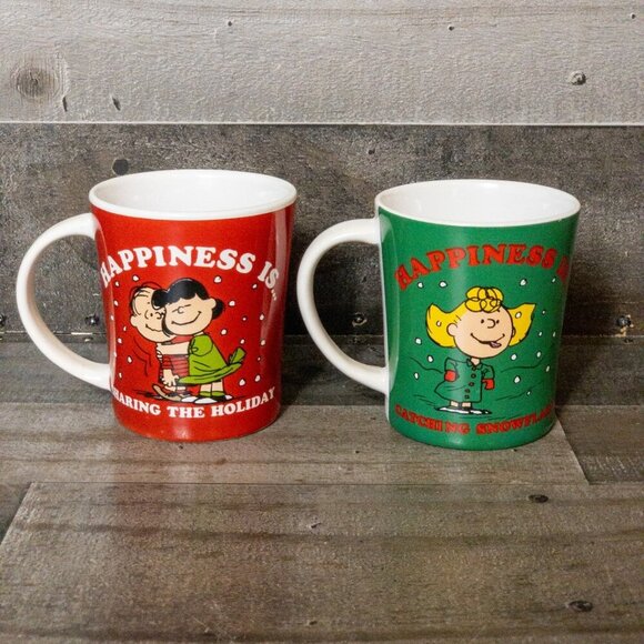 VINTAGE PEANUTS COFFEE MUG SET 1996 LUCY LINUS SALLY HAPPINESS IS RETRO CUP SET - Picture 2 of 11